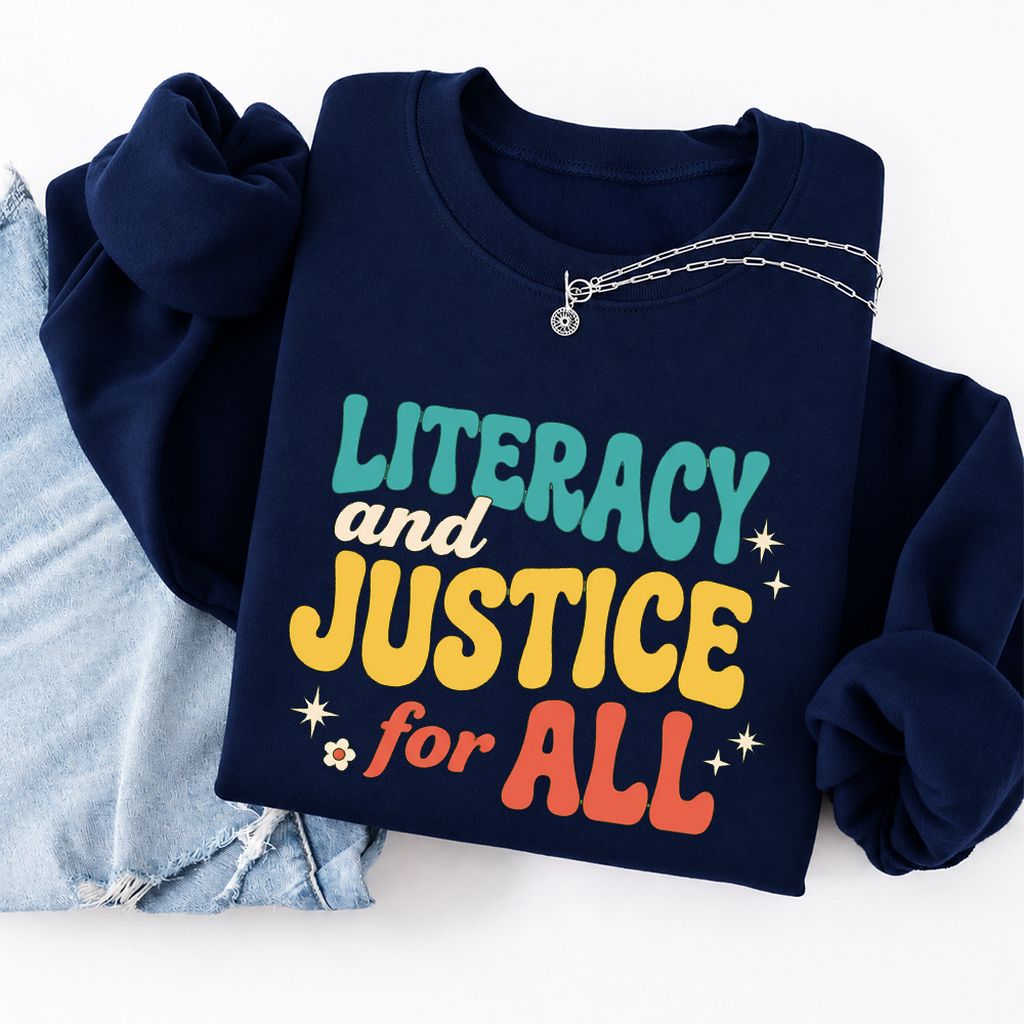 Literacy And Justice For All Softstyle Sweatshirt | Banned Books Book Lover Gift Navy