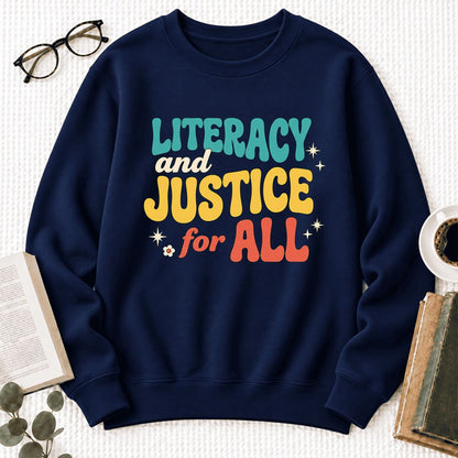 Literacy And Justice For All Softstyle Sweatshirt | Banned Books Book Lover Gift Navy