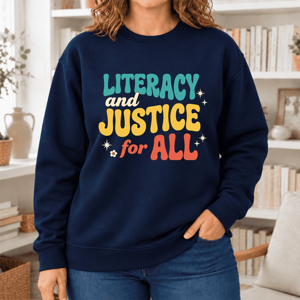 Literacy And Justice For All Softstyle Sweatshirt | Banned Books Book Lover Gift Navy