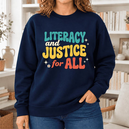 Literacy And Justice For All Softstyle Sweatshirt | Banned Books Book Lover Gift Navy