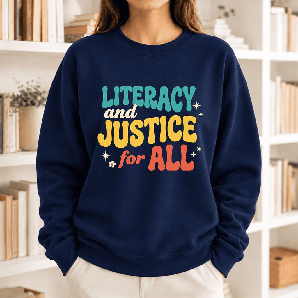 Literacy And Justice For All Softstyle Sweatshirt | Banned Books Book Lover Gift Navy