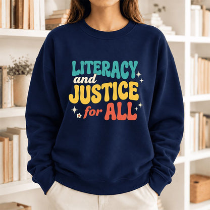 Literacy And Justice For All Softstyle Sweatshirt | Banned Books Book Lover Gift Navy
