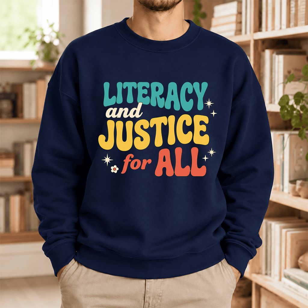 Literacy And Justice For All Softstyle Sweatshirt | Banned Books Book Lover Gift Navy