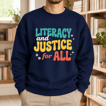 Literacy And Justice For All Softstyle Sweatshirt | Banned Books Book Lover Gift Navy