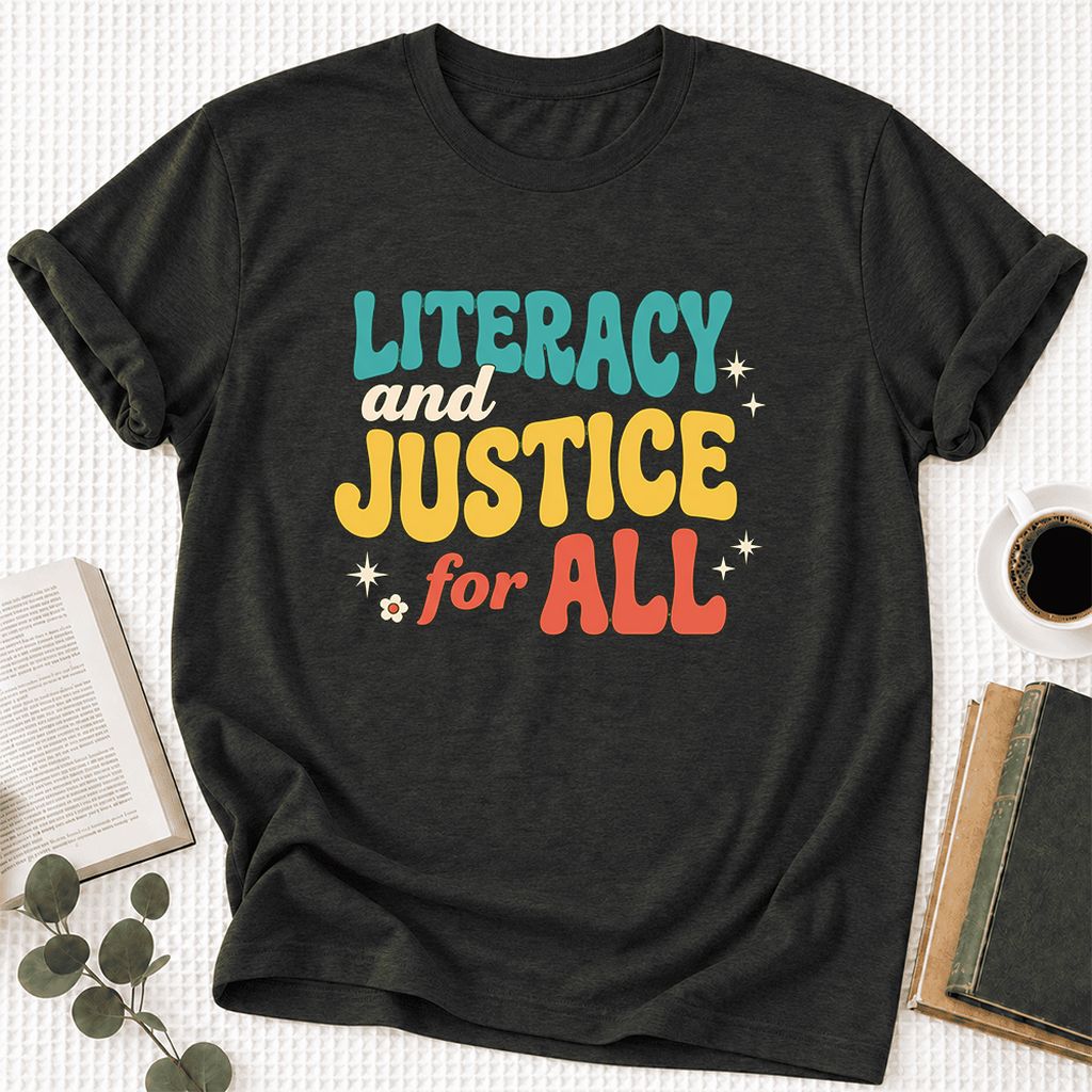 Literacy And Justice For All Ultra-Soft Cotton T-Shirt | Gift Black Heather