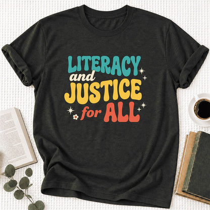 Literacy And Justice For All Ultra-Soft Cotton T-Shirt | Gift Black Heather