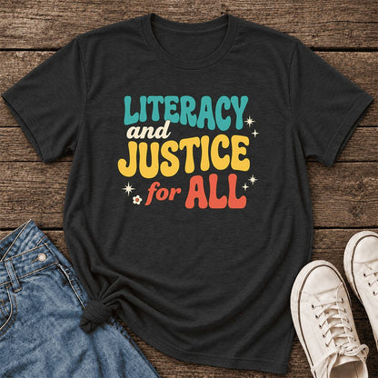 Literacy And Justice For All Ultra-Soft Cotton T-Shirt | Gift Black Heather