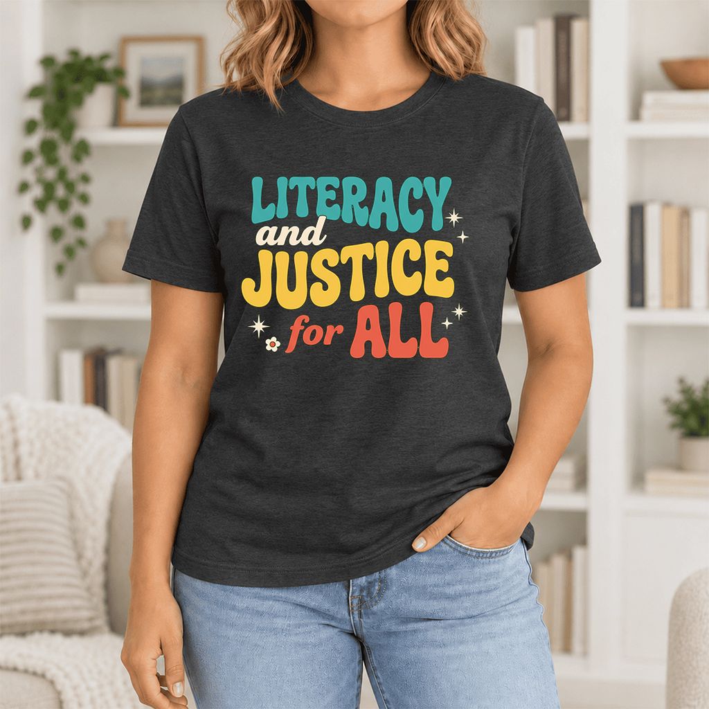 Literacy And Justice For All Ultra-Soft Cotton T-Shirt | Gift Black Heather