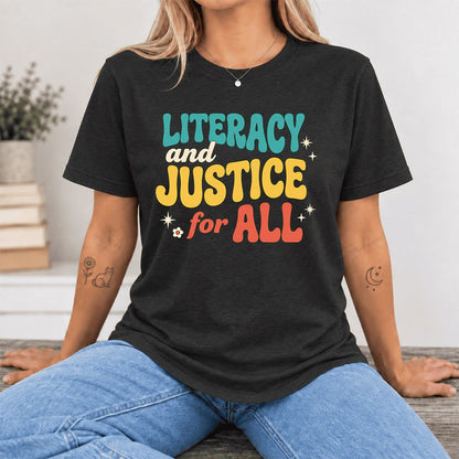 Literacy And Justice For All Ultra-Soft Cotton T-Shirt | Gift Black Heather