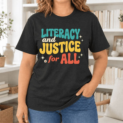 Literacy And Justice For All Ultra-Soft Cotton T-Shirt | Gift Black Heather