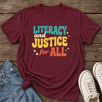 Literacy And Justice For All Ultra-Soft Cotton T-Shirt | Gift Maroon