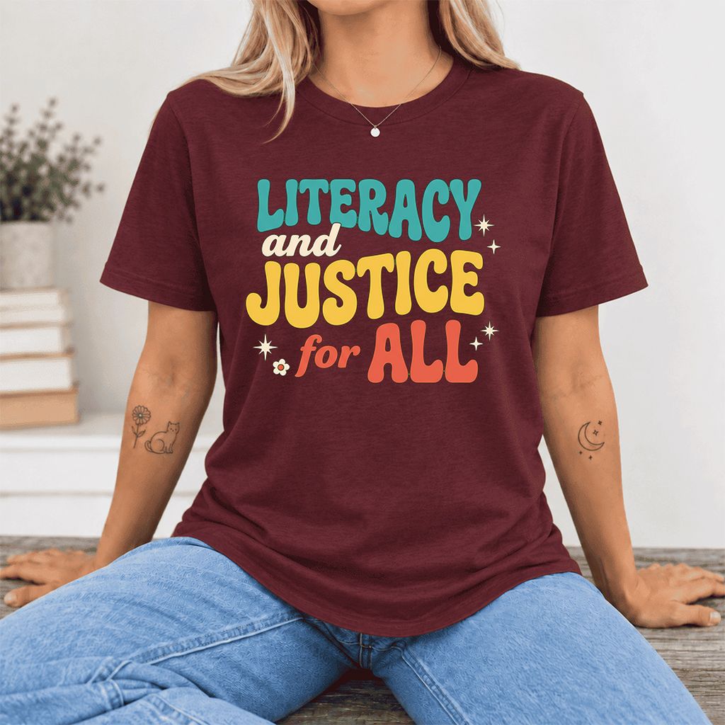 Literacy And Justice For All Ultra-Soft Cotton T-Shirt | Gift Maroon