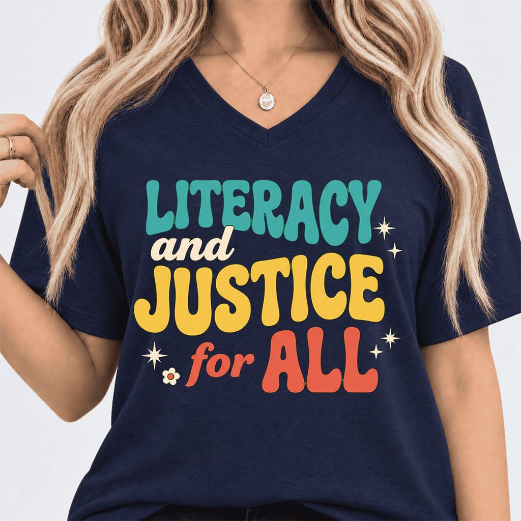 Literacy And Justice For All Ultra-Soft V-Neck | Banned Books Book Lover Gift Navy