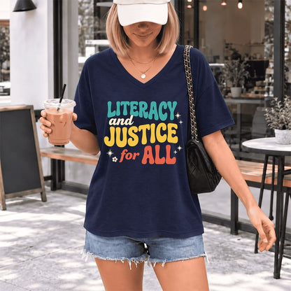 Literacy And Justice For All Ultra-Soft V-Neck | Banned Books Book Lover Gift Navy