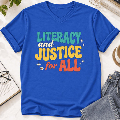 Literacy And Justice For All Ultra-Soft V-Neck | Banned Books Book Lover Gift True Royal