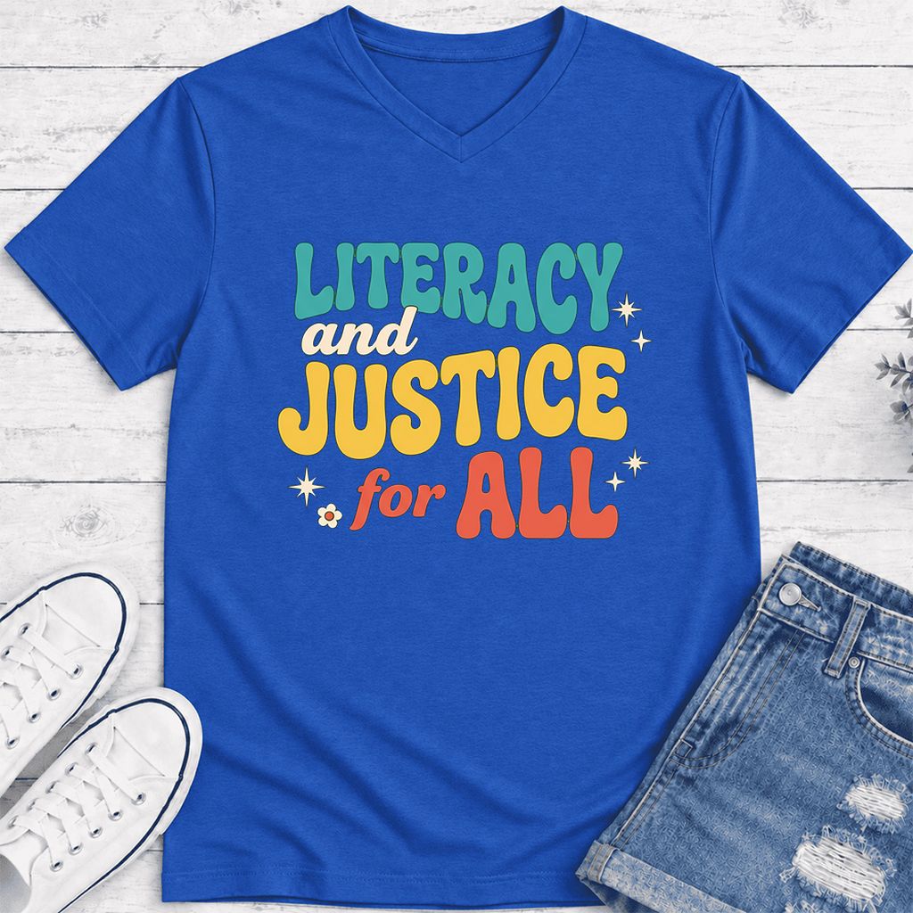Literacy And Justice For All Ultra-Soft V-Neck | Banned Books Book Lover Gift True Royal
