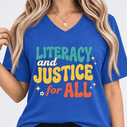 Literacy And Justice For All Ultra-Soft V-Neck | Banned Books Book Lover Gift True Royal