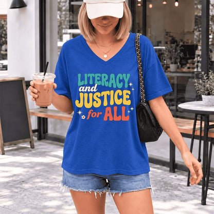 Literacy And Justice For All Ultra-Soft V-Neck | Banned Books Book Lover Gift True Royal