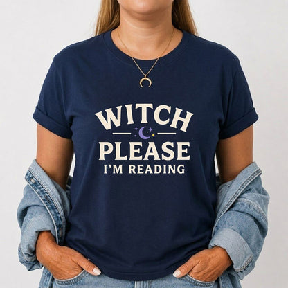 Witch Please I'm Reading Printed T-Shirt | Cozy Halloween Reader Gift Navy