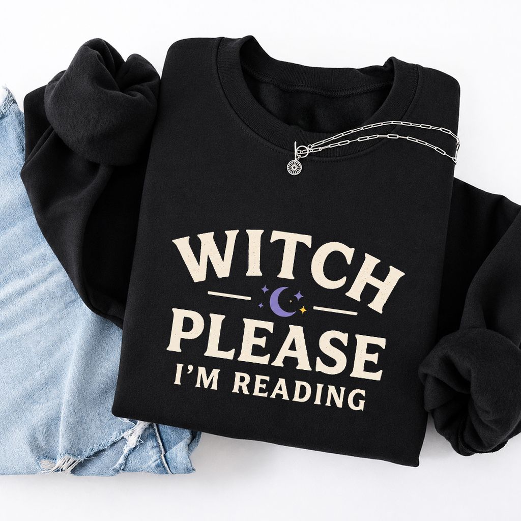 Witch Please I'm Reading Softstyle Sweatshirt | Cozy Halloween Reader Gift Black
