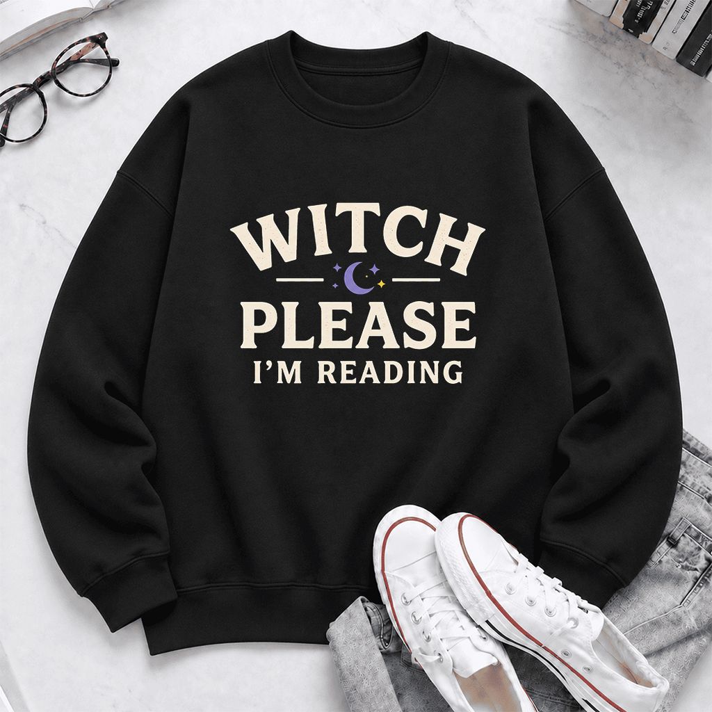 Witch Please I'm Reading Softstyle Sweatshirt | Cozy Halloween Reader Gift Black