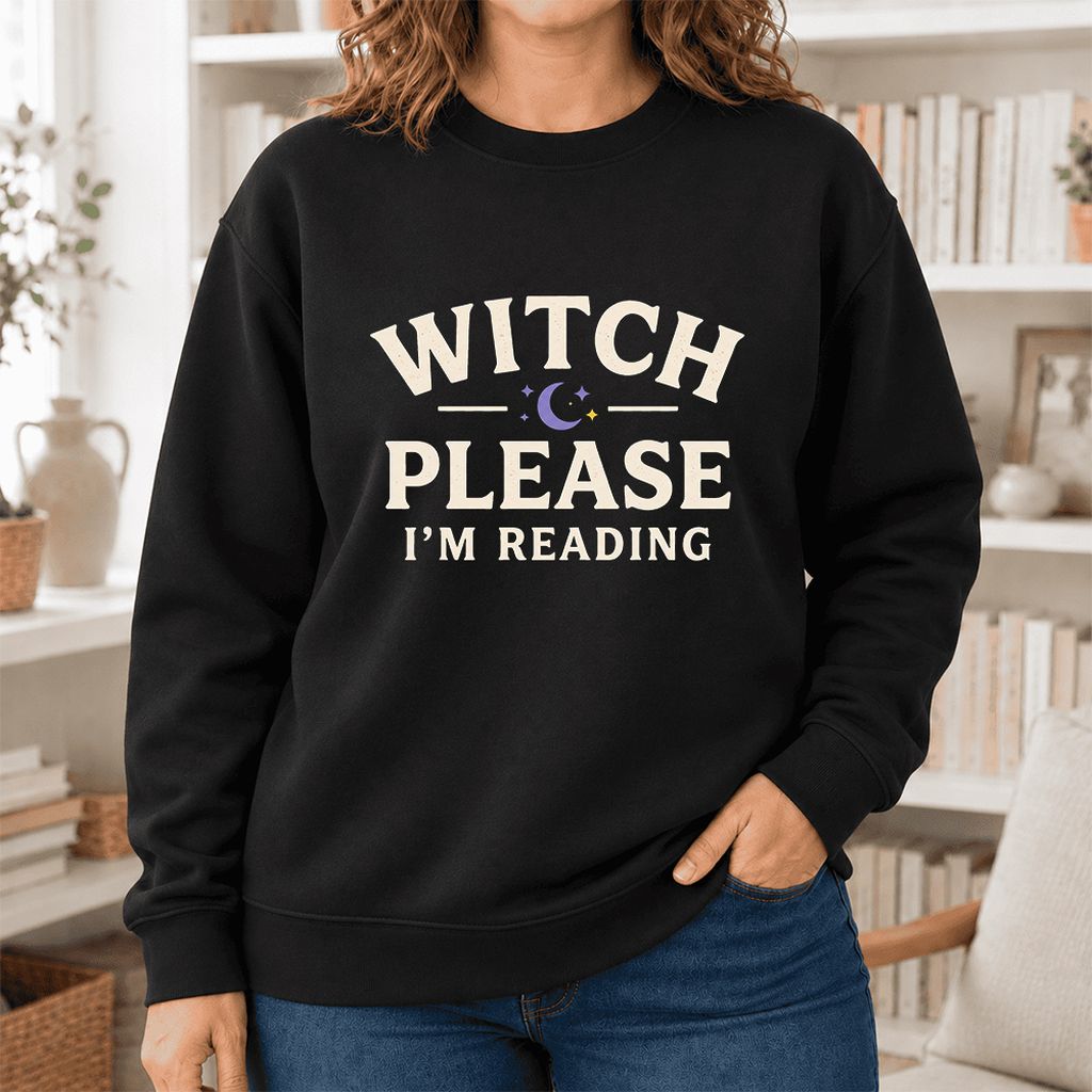 Witch Please I'm Reading Softstyle Sweatshirt | Cozy Halloween Reader Gift Black