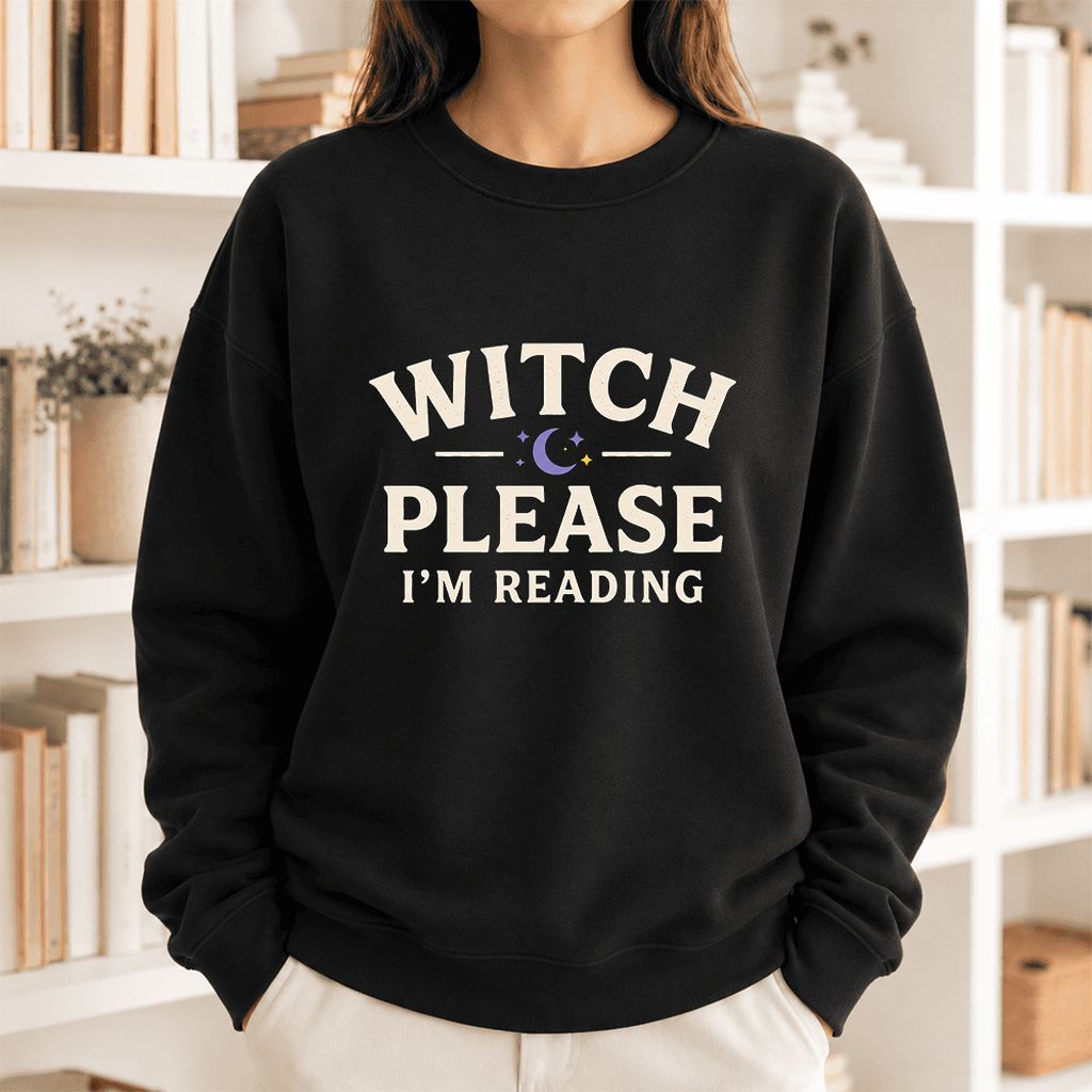 Witch Please I'm Reading Softstyle Sweatshirt | Cozy Halloween Reader Gift Black