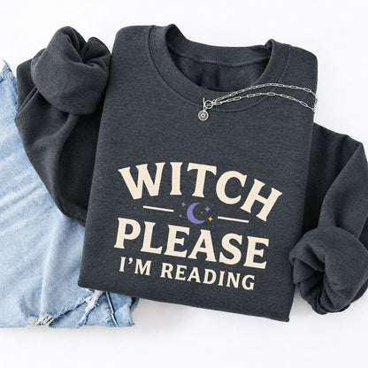 Witch Please I'm Reading Softstyle Sweatshirt | Cozy Halloween Reader Gift Dark Heather