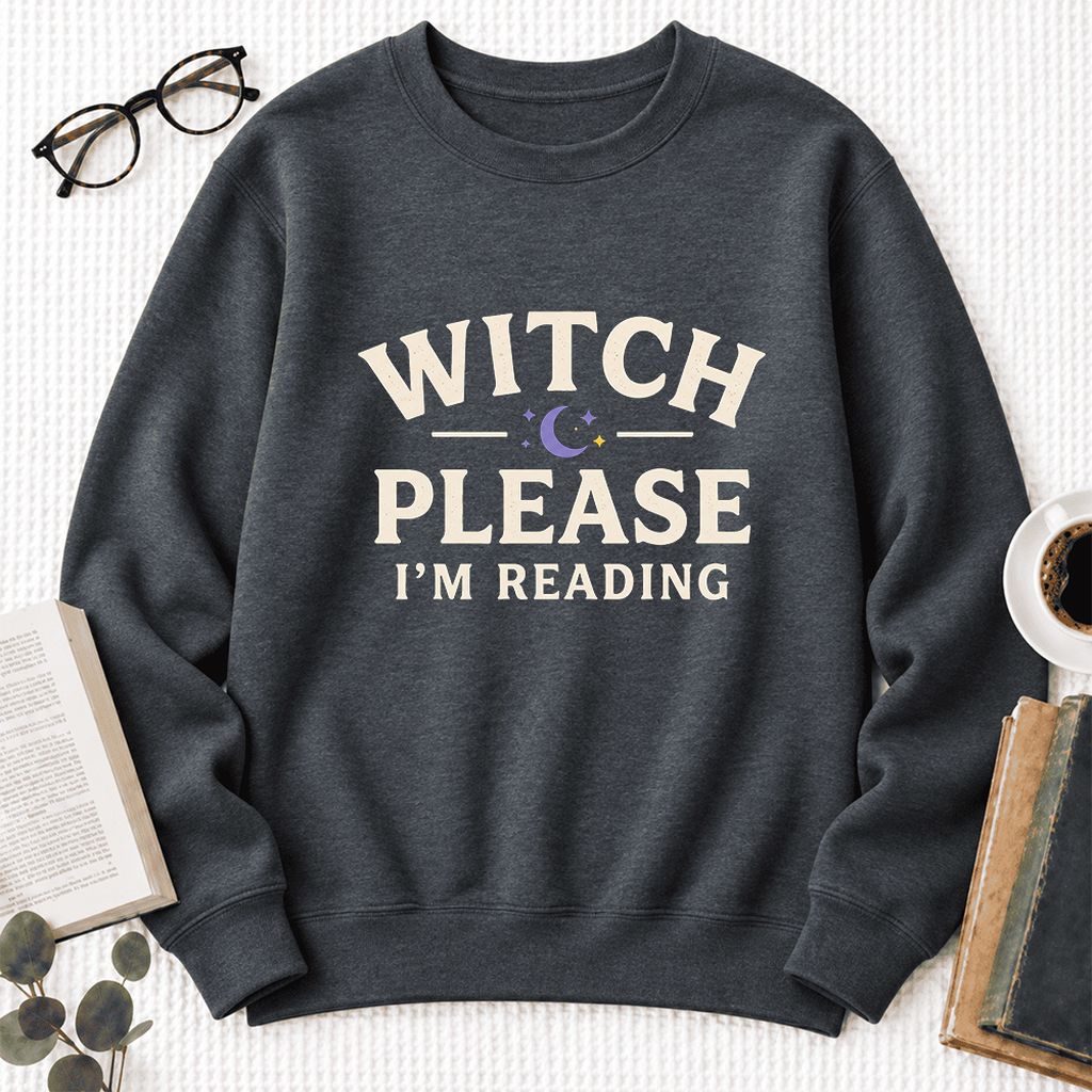 Witch Please I'm Reading Softstyle Sweatshirt | Cozy Halloween Reader Gift Dark Heather