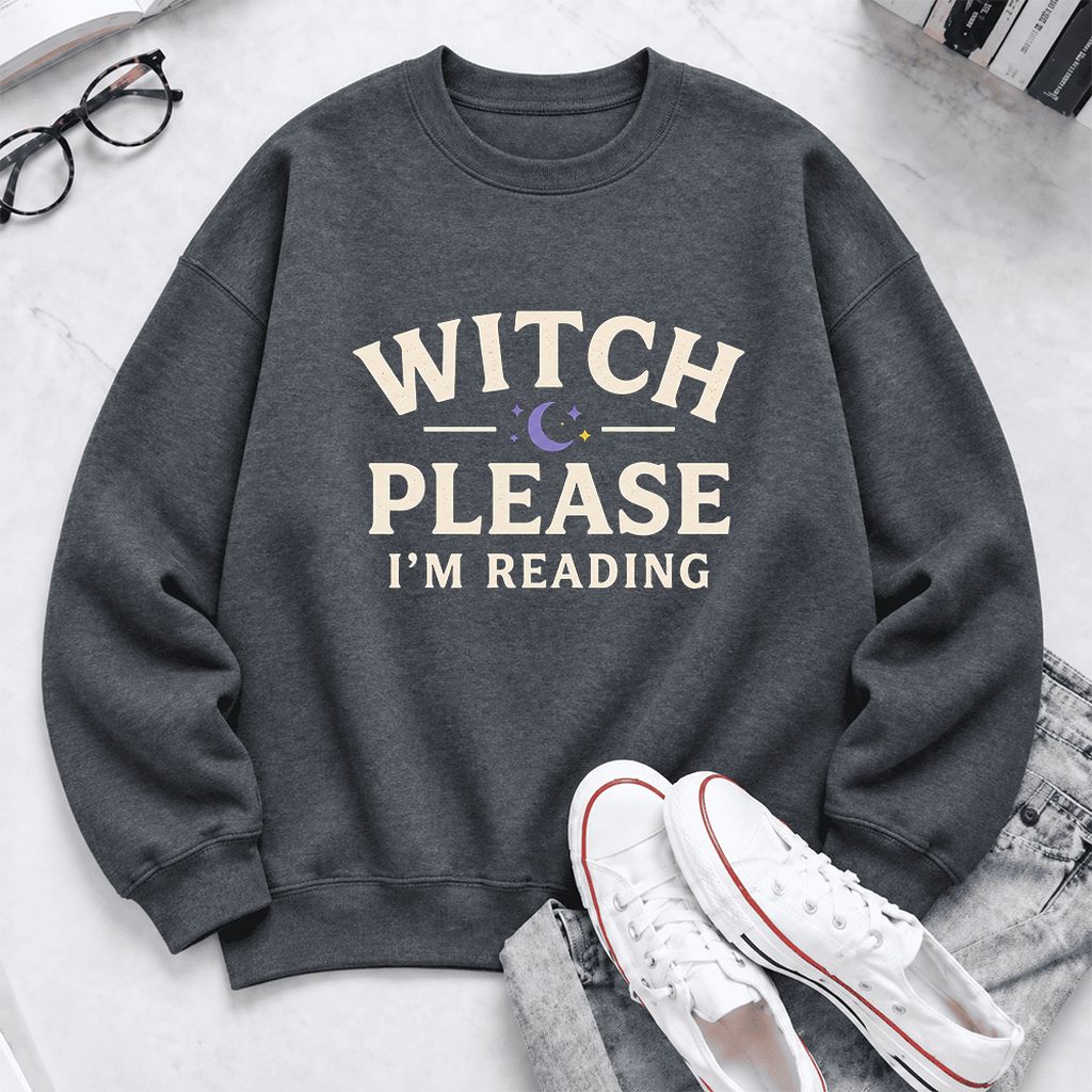 Witch Please I'm Reading Softstyle Sweatshirt | Cozy Halloween Reader Gift Dark Heather