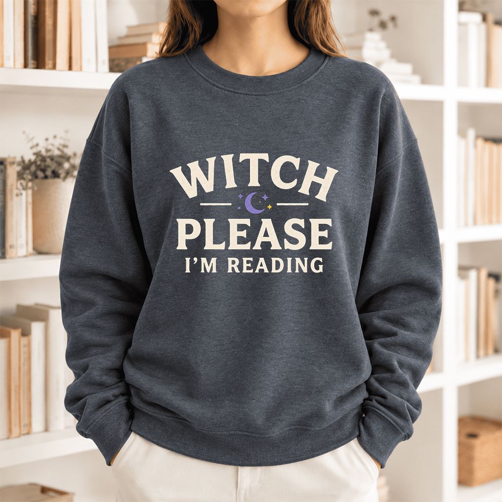 Witch Please I'm Reading Softstyle Sweatshirt | Cozy Halloween Reader Gift Dark Heather