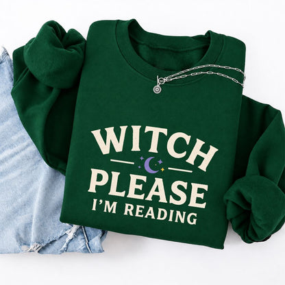 Witch Please I'm Reading Softstyle Sweatshirt | Cozy Halloween Reader Gift Forest Green