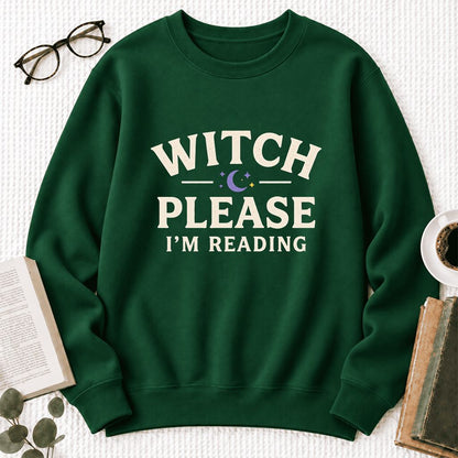 Witch Please I'm Reading Softstyle Sweatshirt | Cozy Halloween Reader Gift Forest Green