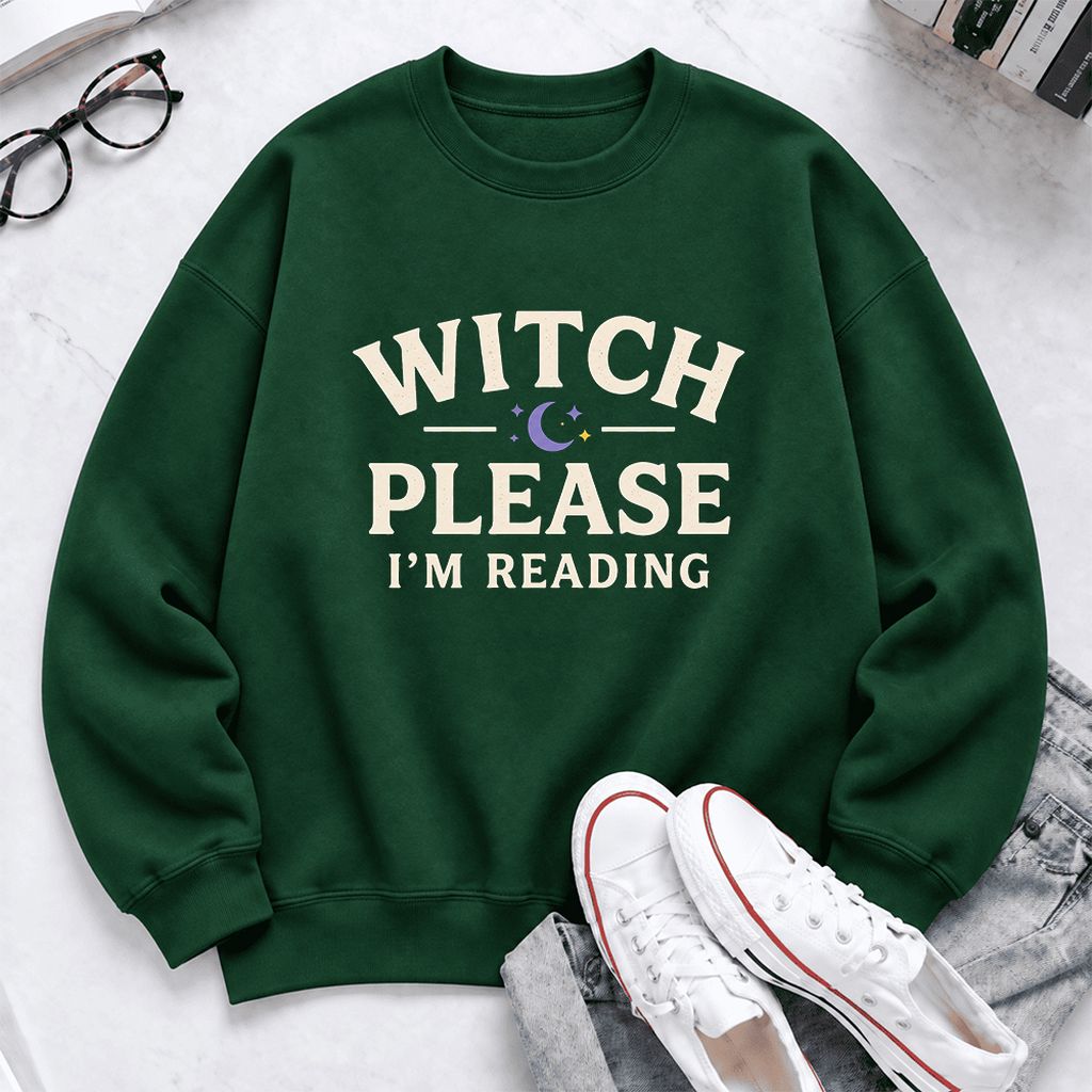 Witch Please I'm Reading Softstyle Sweatshirt | Cozy Halloween Reader Gift Forest Green