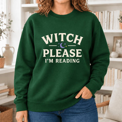 Witch Please I'm Reading Softstyle Sweatshirt | Cozy Halloween Reader Gift Forest Green