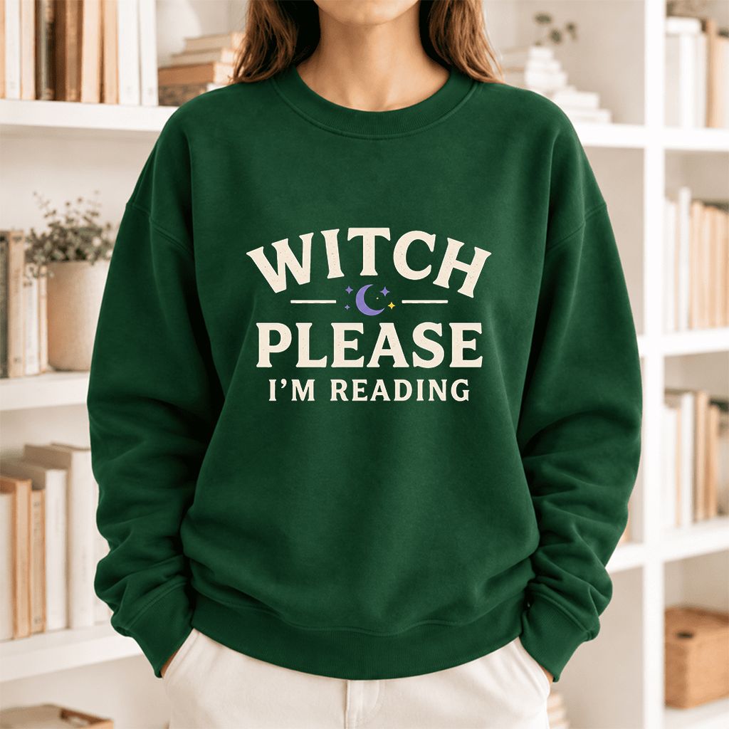 Witch Please I'm Reading Softstyle Sweatshirt | Cozy Halloween Reader Gift Forest Green