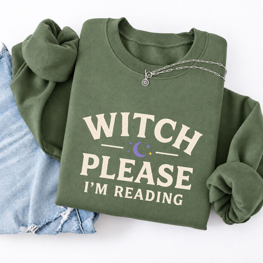 Witch Please I'm Reading Softstyle Sweatshirt | Cozy Halloween Reader Gift Military Green