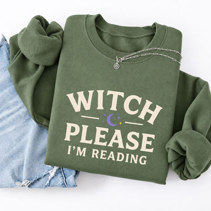 Witch Please I'm Reading Softstyle Sweatshirt | Cozy Halloween Reader Gift Military Green