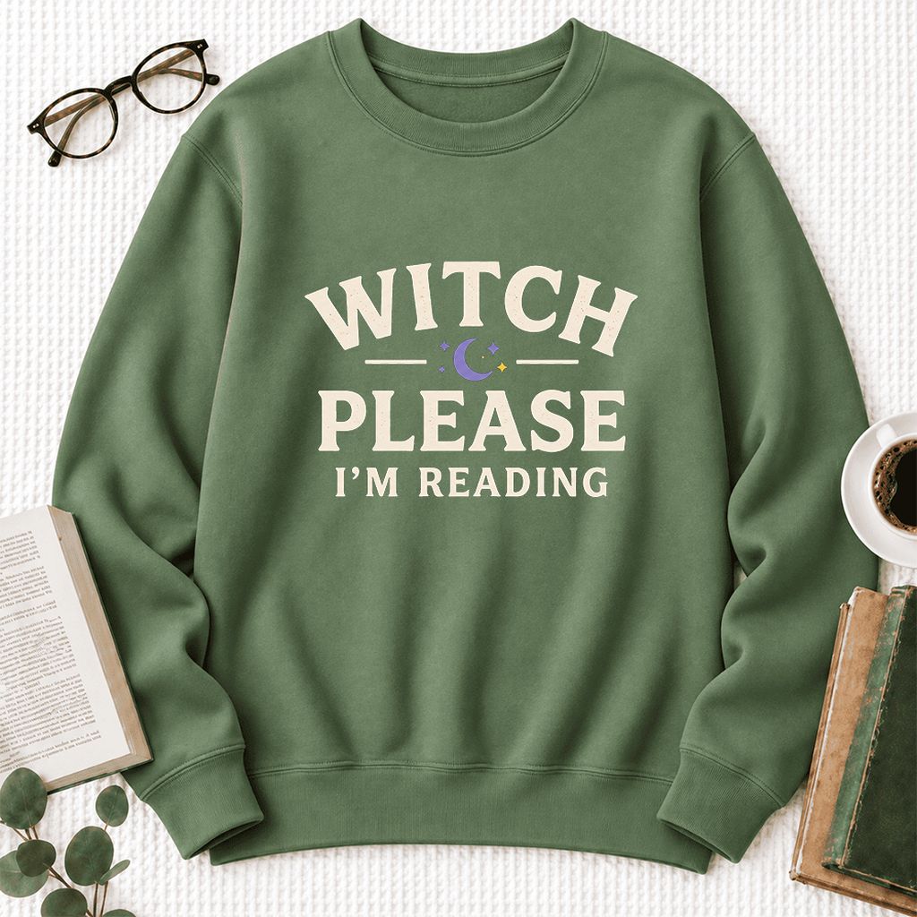 Witch Please I'm Reading Softstyle Sweatshirt | Cozy Halloween Reader Gift Military Green