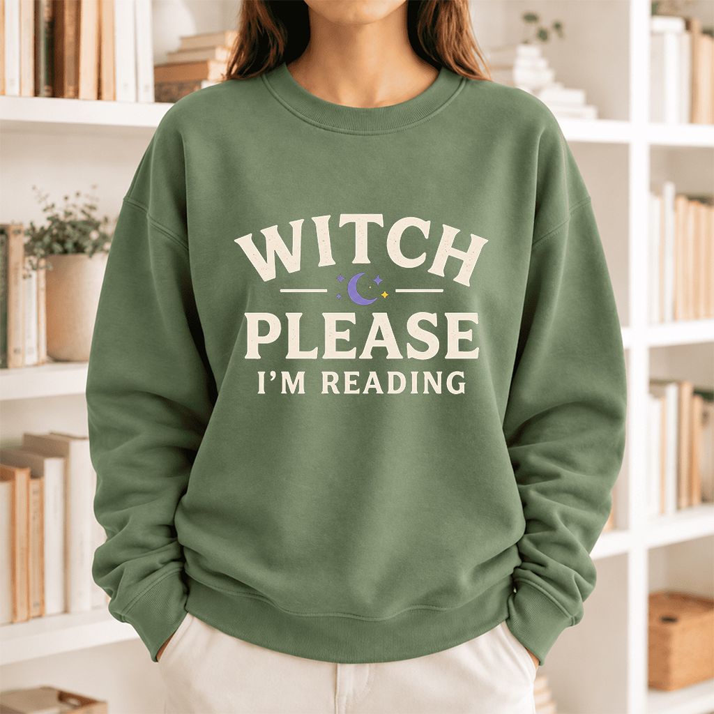 Witch Please I'm Reading Softstyle Sweatshirt | Cozy Halloween Reader Gift Military Green