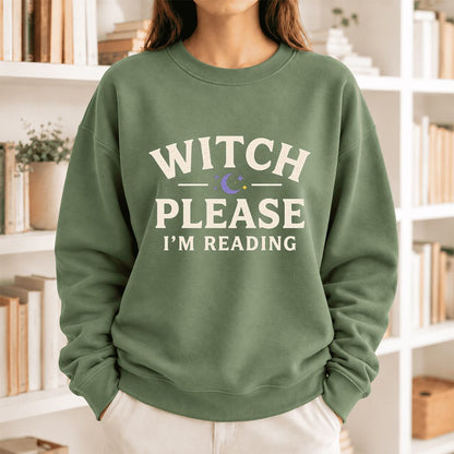 Witch Please I'm Reading Softstyle Sweatshirt | Cozy Halloween Reader Gift Military Green