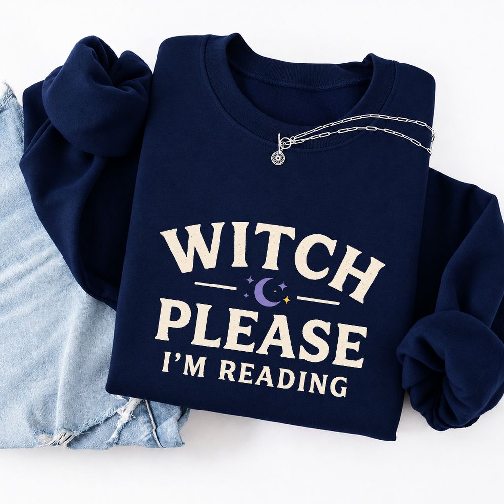 Witch Please I'm Reading Softstyle Sweatshirt | Cozy Halloween Reader Gift Navy