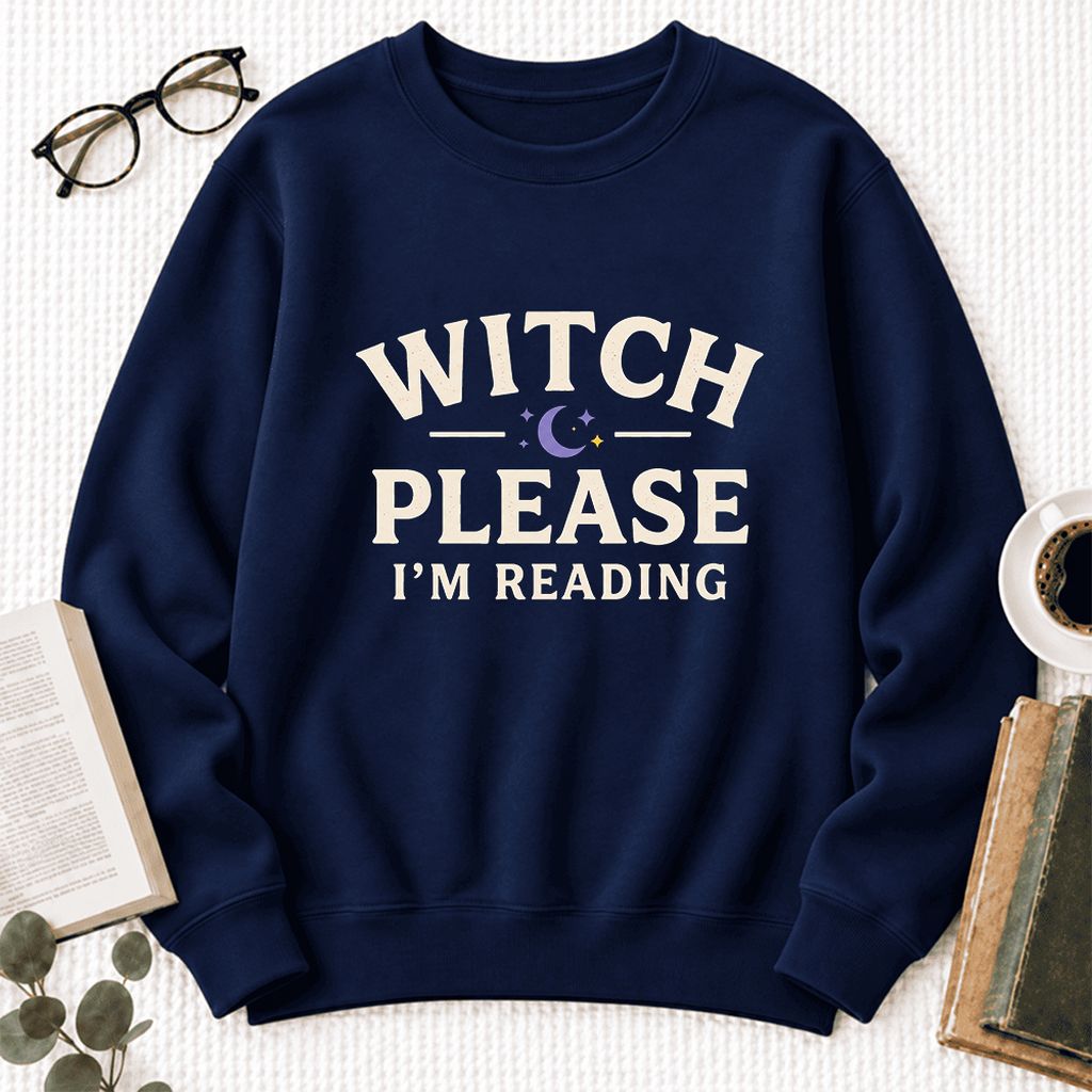 Witch Please I'm Reading Softstyle Sweatshirt | Cozy Halloween Reader Gift Navy