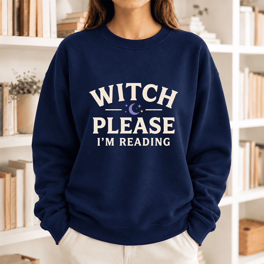Witch Please I'm Reading Softstyle Sweatshirt | Cozy Halloween Reader Gift Navy