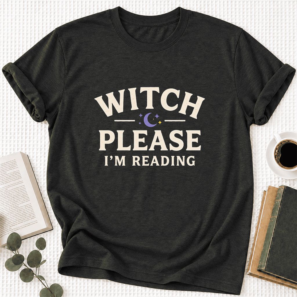 Witch Please I'm Reading Ultra-Soft Cotton T-Shirt | Cozy Halloween Reader Gift Black Heather