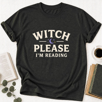 Witch Please I'm Reading Ultra-Soft Cotton T-Shirt | Cozy Halloween Reader Gift Black Heather