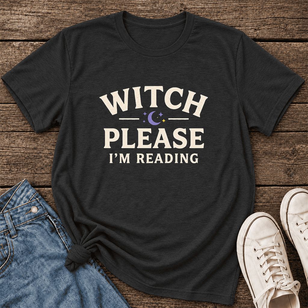 Witch Please I'm Reading Ultra-Soft Cotton T-Shirt | Cozy Halloween Reader Gift Black Heather