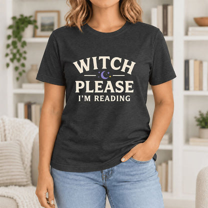 Witch Please I'm Reading Ultra-Soft Cotton T-Shirt | Cozy Halloween Reader Gift Black Heather