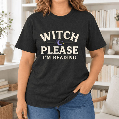 Witch Please I'm Reading Ultra-Soft Cotton T-Shirt | Cozy Halloween Reader Gift Black Heather