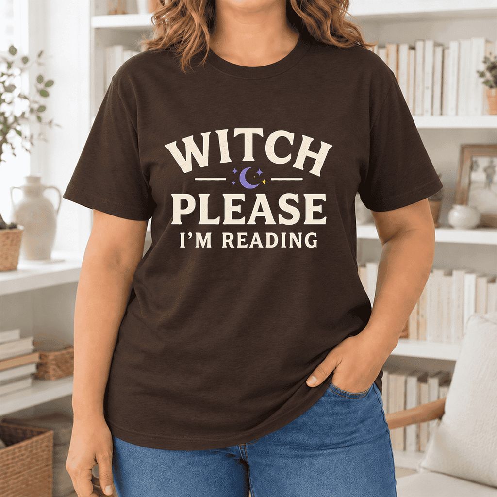 Witch Please I'm Reading Ultra-Soft Cotton T-Shirt | Cozy Halloween Reader Gift Brown